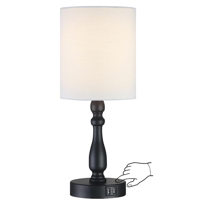 3-Way Dimmable Touch Control Small Table Lamp with 2 USB Port, Brushed Steel - Small - Black