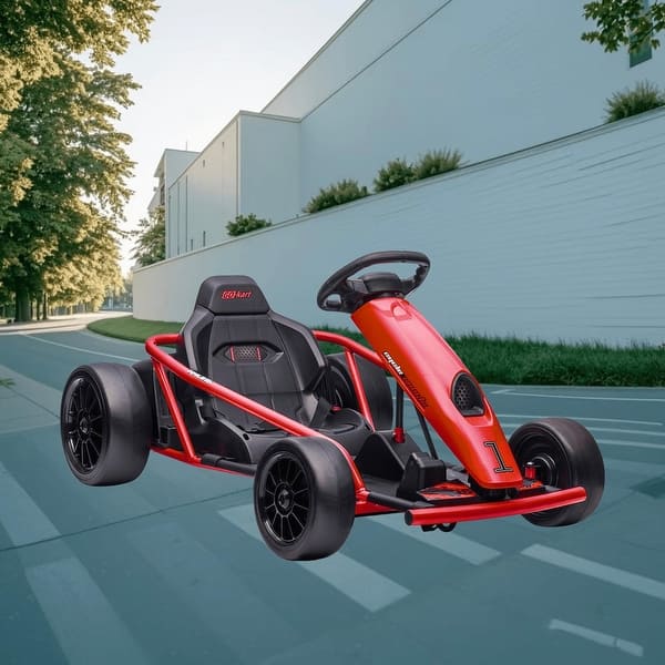 slide 2 of 11, 24V Kids Drifting Go Kart, 8.1 MPH with All-Terrain Wheels, Slow Start Technology, Music, Horn, Safety Belt for 8-12 Years Old Red