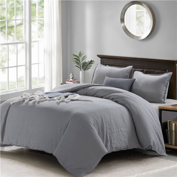 WHOLINENS Linen Duvet Cover with Pillow Shams 3 Pieces Set Basic