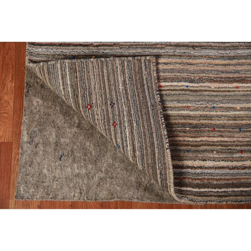 Striped Gabbeh Indian Area Rug Handmade Brown Wool Carpet - 8'0" x 9'8"