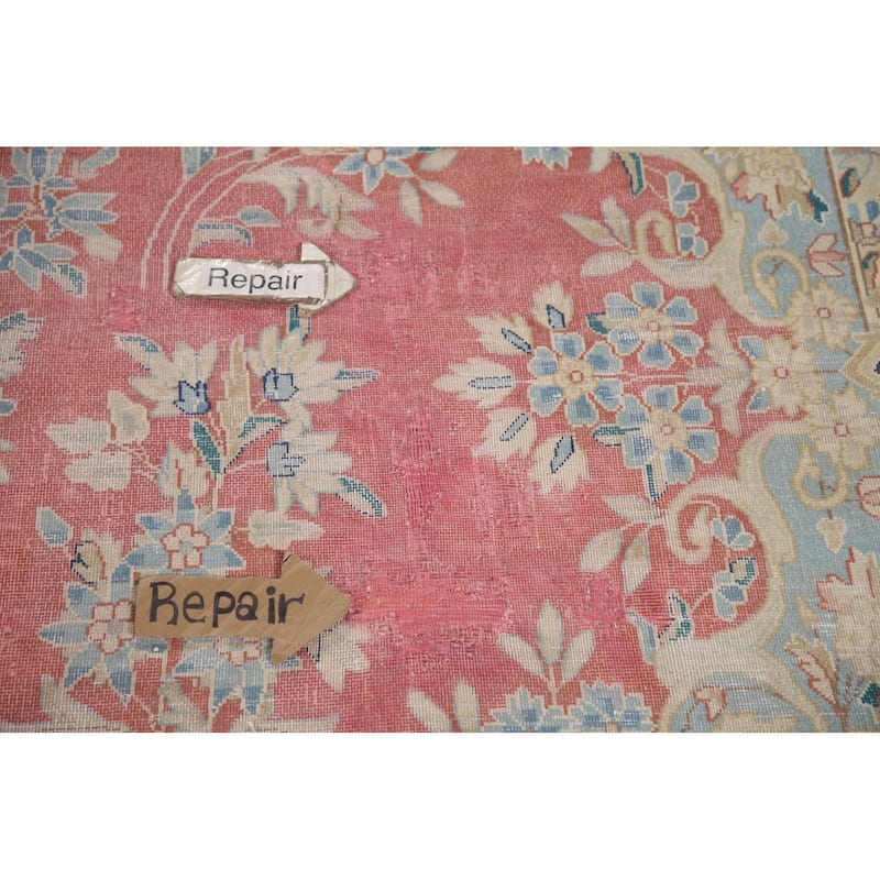 Hand Knotted Oriental 100% Wool Carpet Traditional Floral Pink Kerman Area Rug - 14' 0'' X 9' 11''