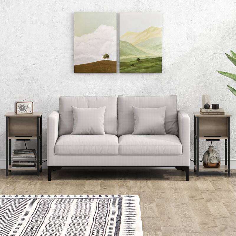 Costway 1/2 PCS Nightstand 3-Tier End Table with Charging Station USB