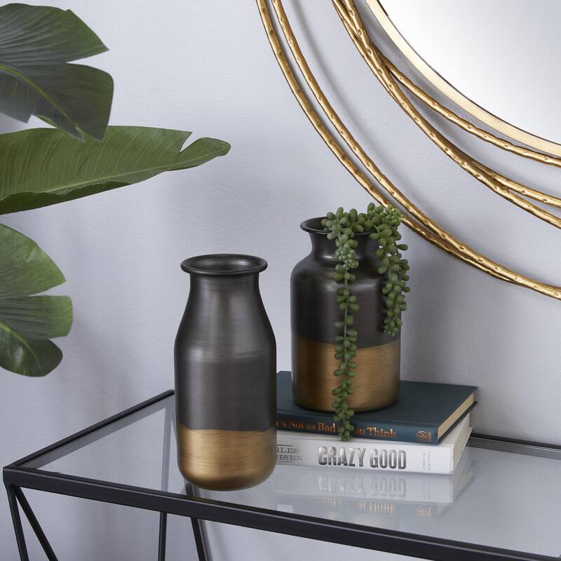 Metal Decorative Vase with Gold Accents - Set of 2 Gold - Roche River Decor