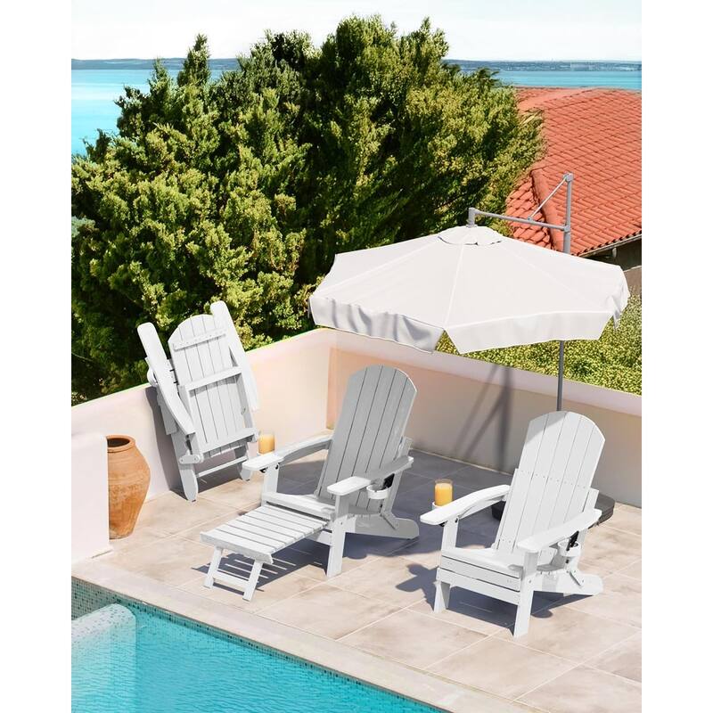 WINSOON Set of 2 HIPS Folding Adirondack Chair with Adjustable Backrest and Retractable Ottoman