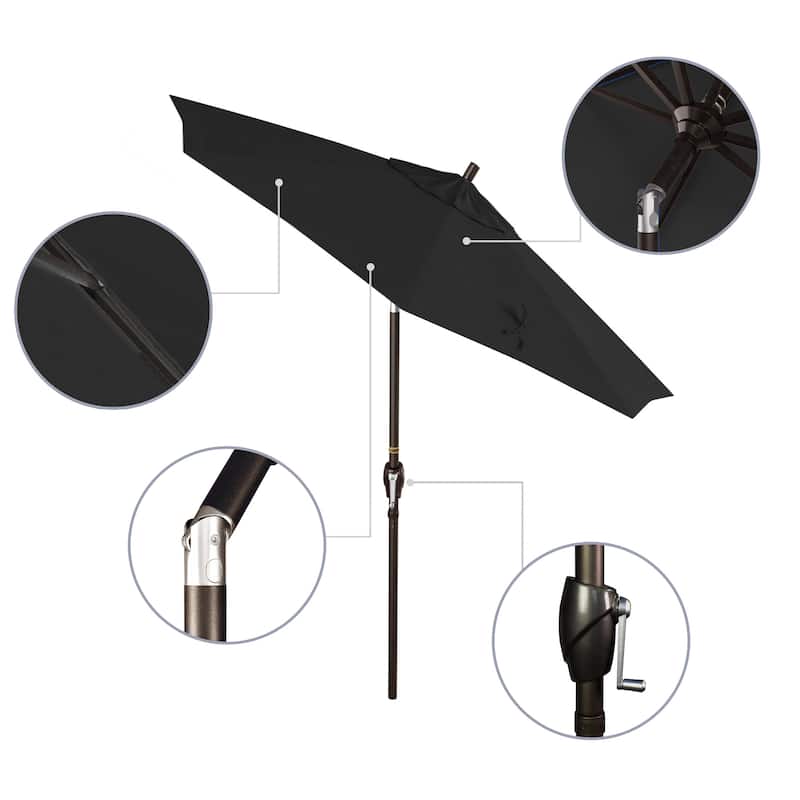 California Umbrella 7.5' Round Crank Lift Push Button Tilt Bronze Aluminum Patio Umbrella with Sunbrella Cilantro Fabric