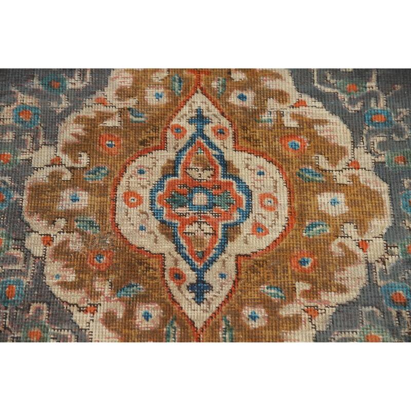 Hand Knotted Oriental 100% Wool Carpet Traditional Medallion Navy Blue & Blues Tabriz Area Rug - 5' 7'' X 4' 3''
