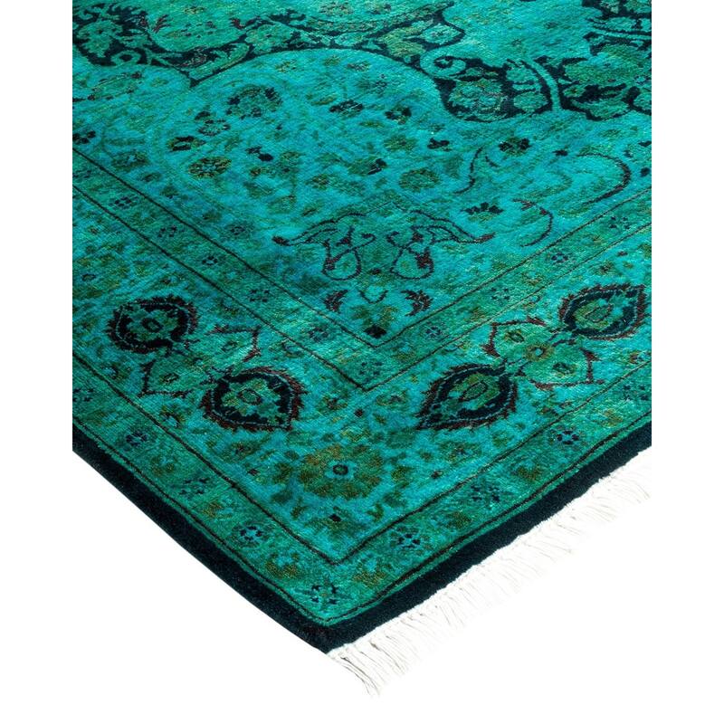 Overton Hand Knotted Wool Vintage Inspired Modern Contemporary Overdyed Blue Area Rug - 4' 2" x 6' 4"