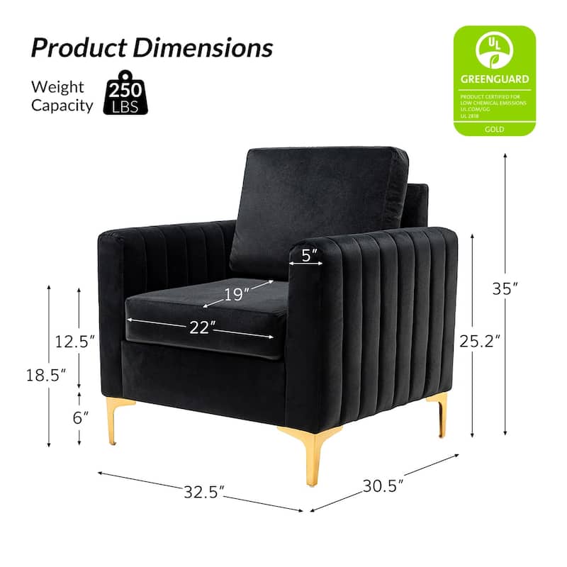 Ganymedes Modern Velvet Accent Arm Chair with Golden Legs by HULALA HOME