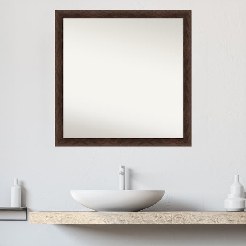 Warm Walnut Narrow Non-Beveled Wood Framed Bathroom Vanity Wall Mirror - Warm Walnut Narrow