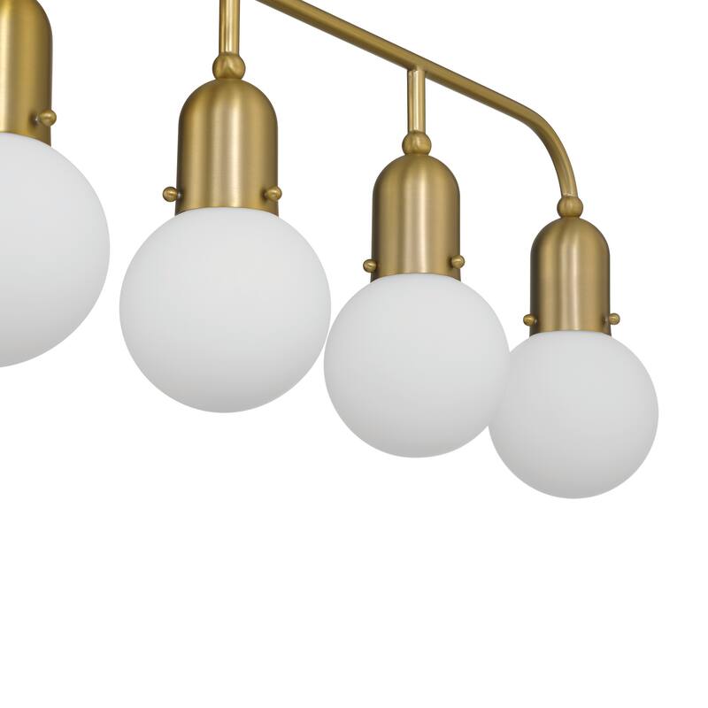 Mid-century Modern 6-light Brass Bathroom Vanity Light with Frosted Glass Globe - 44 inches