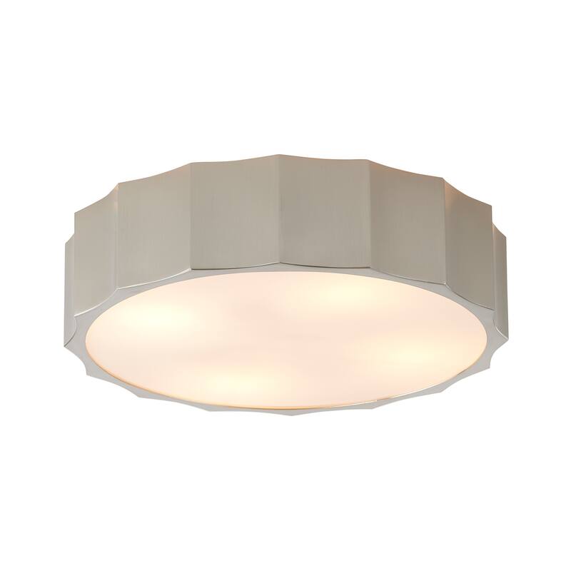 3 Light Shiny Nickel Iron Flush Mount with White Bottom Cover