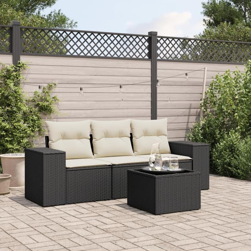 vidaXL Garden Sofa Set Black and Cream - 21.7 x 21.7 x 14.6
