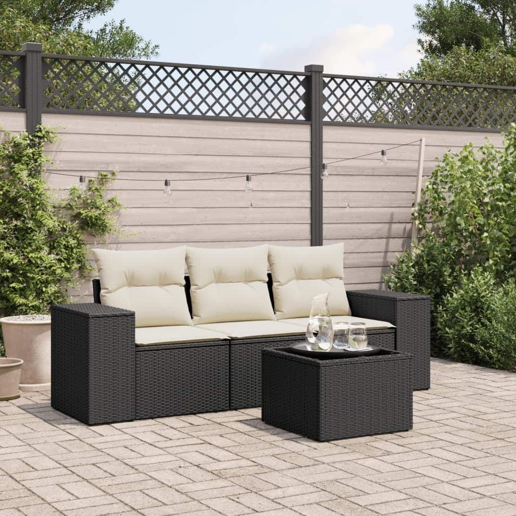vidaXL Garden Sofa Set Black and Cream - 21.7 x 21.7 x 14.6