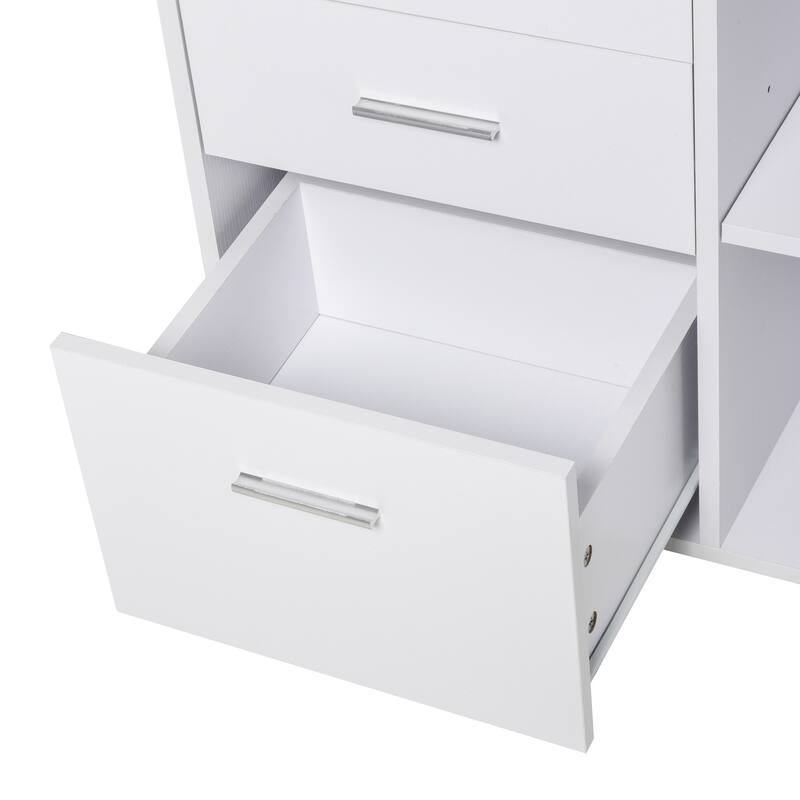 HOMCOM Indoor Office Storage Cabinet with 3 Storage Drawers, Open Shelving, & Wheels