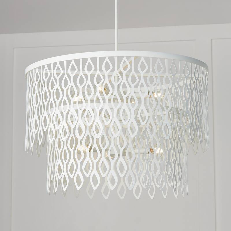 24W x 23.5H Lasercut Metal Pendant in Matte White Modern Motif
