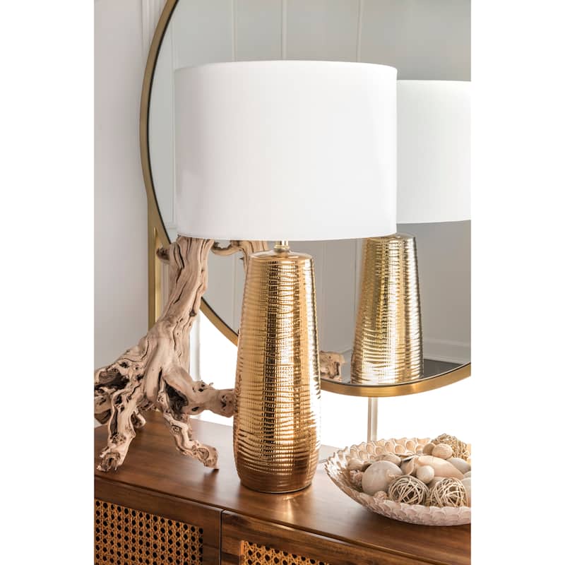 Watch Hill 26'' Kylie Ceramic Linen Shade Golden Table Lamp - 14"W x 14"D x 26"H - 14"W x 14"D x 26"H - Gold