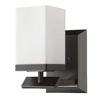 Bronze Flush Mount Wall 1 Light with Frosted White Glass Shade and Dimmable E26 Base for Bedroom or Entryway