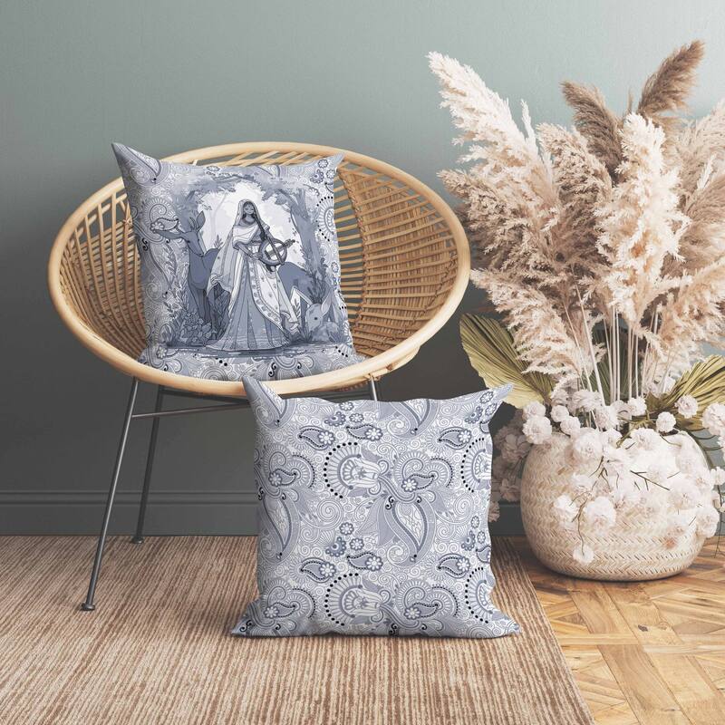 Forest Melodies Faux Suede Reversible Throw Pillow White and Grey