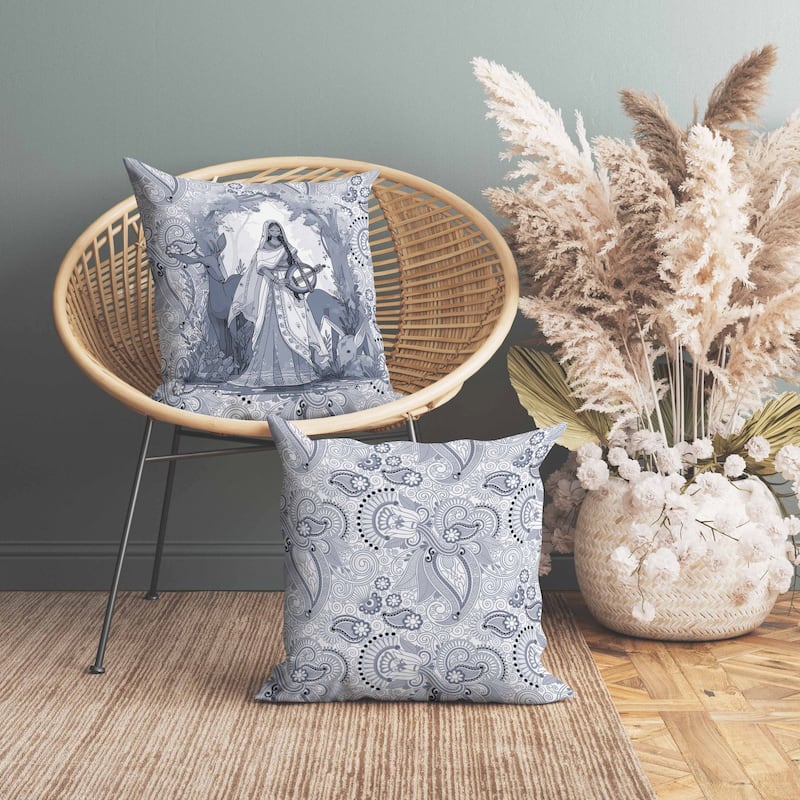 Forest Melodies Indoor/Outdoor Reversible Throw Pillow White and Grey