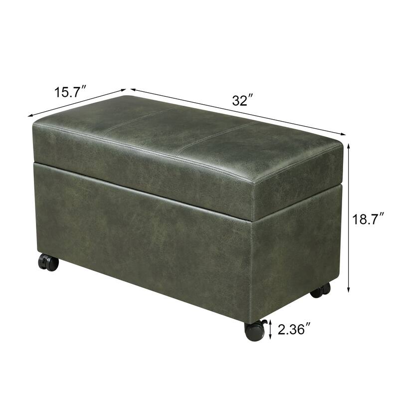 Adeco Faux Leather Storage Ottoman for Living Room