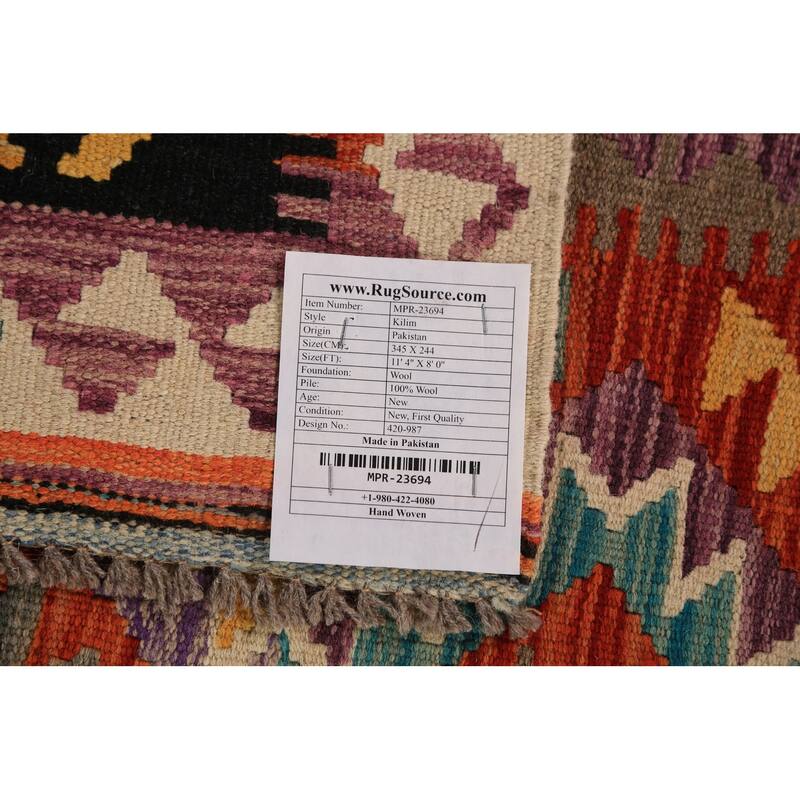 South Western Style Kilim Oriental Rug Hand-Woven Orange Wool Carpet - 8'0"x 11'4"