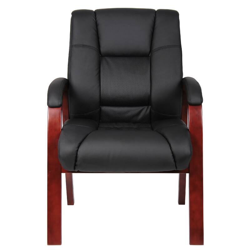 Aria Guest Armchair with Cherry Brown Wood Finish, Black Vinyl