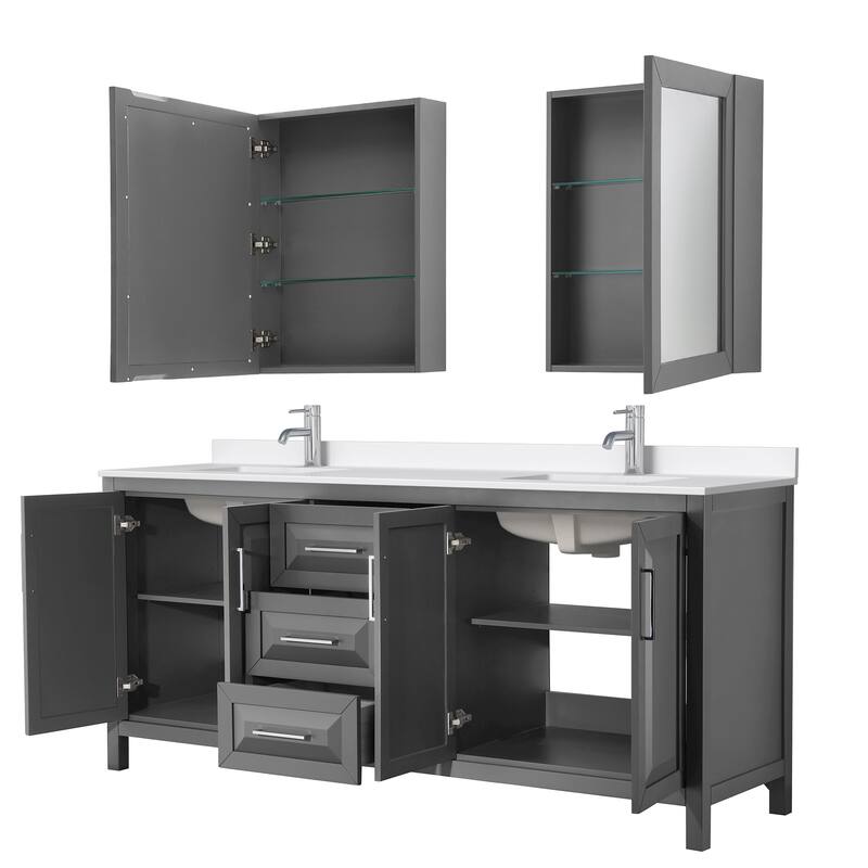Daria 80-inch Double Vanity, Single Hole Quartz Top, Med Cabinets