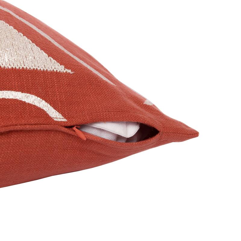 Handwoven Abstract Geometric Square Throw Pillow - 24" - Orange and Cream