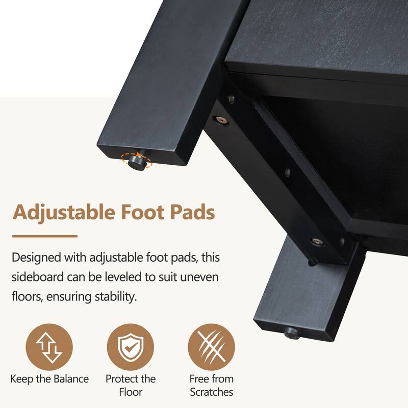 Retro 4-Door Sideboard with Distressed and Adjustable Shelves