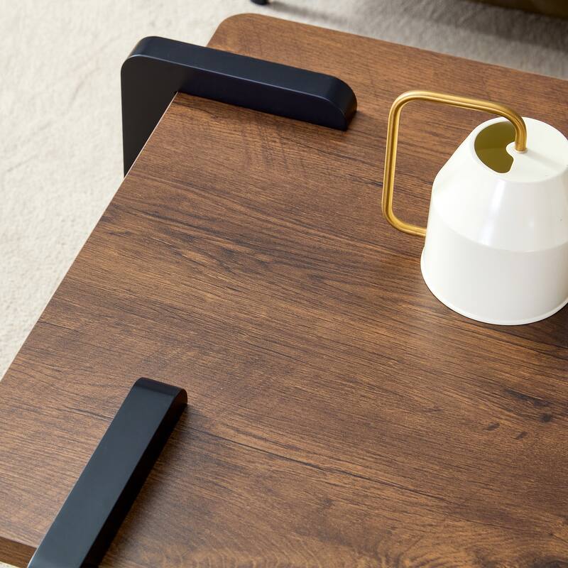 Unique Tenon Mortise Structure Coffee Table, Rectangular Center Table with Black Legs for Living Room Home Office Decor