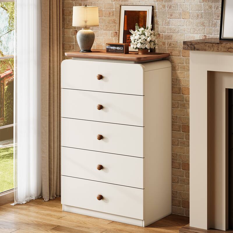 5 Drawers Chest, 45-Inch Tall Farmhouse White Storage Cabinet