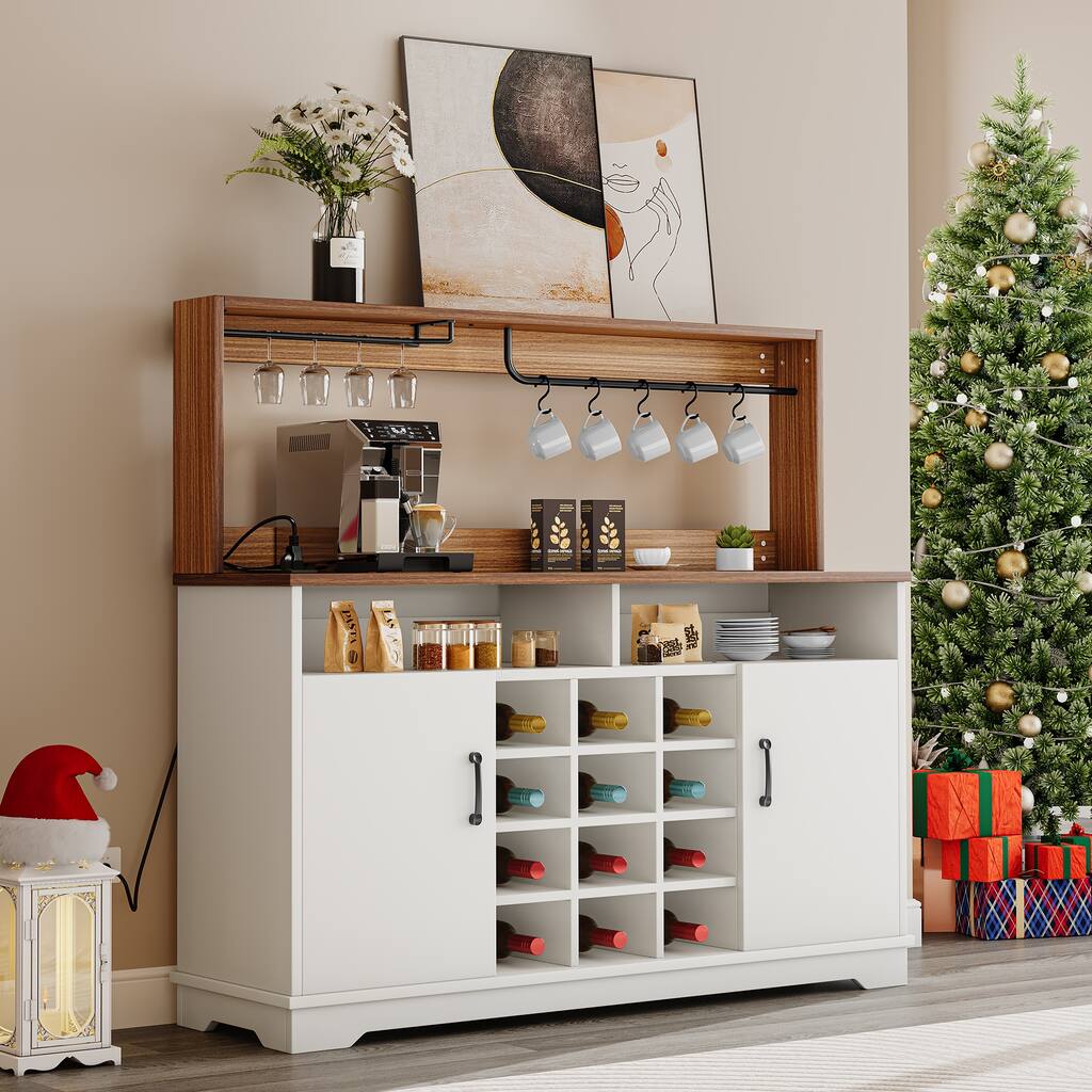 Moasis 55" Farmhouse Coffee Bar Cabinet Wine Buffet Cabinet - 15.7"D x 54.7"W x 50.3"H