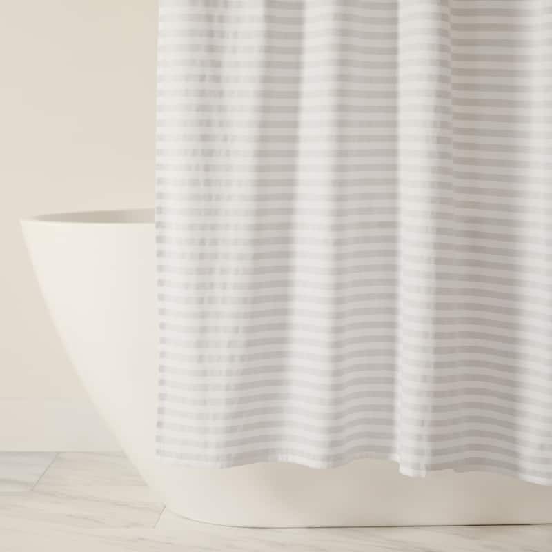 Becky Cameron Cotton Blend Striped Shower Curtain - 72" x 72" - Classic Stripe Light Gray