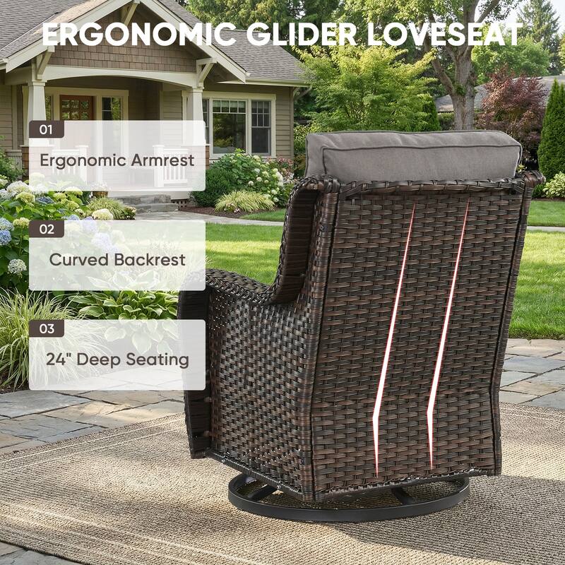 Pocassy Outdoor Wicker Glider Swivel Club Chairs (Set of 2) - Mix Grey