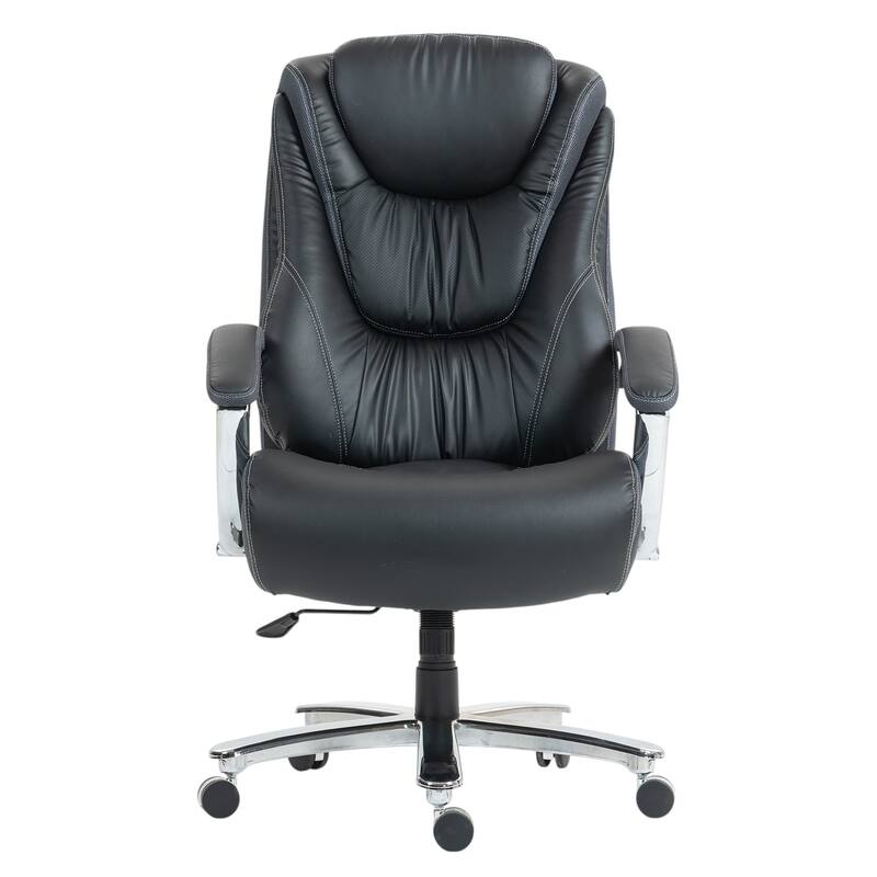 Set of Two Black and Silver Adjustable Height Swivel Rolling Executive Office Chair
