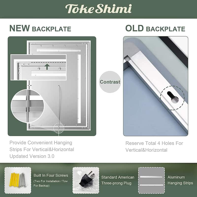 TokeShimi LED Bathroom Vanity Mirror, Anti-Fog Dimmable Wall Mirror