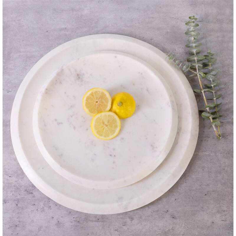 X-Lg. White Marble Round Tray 16"Dia -ST