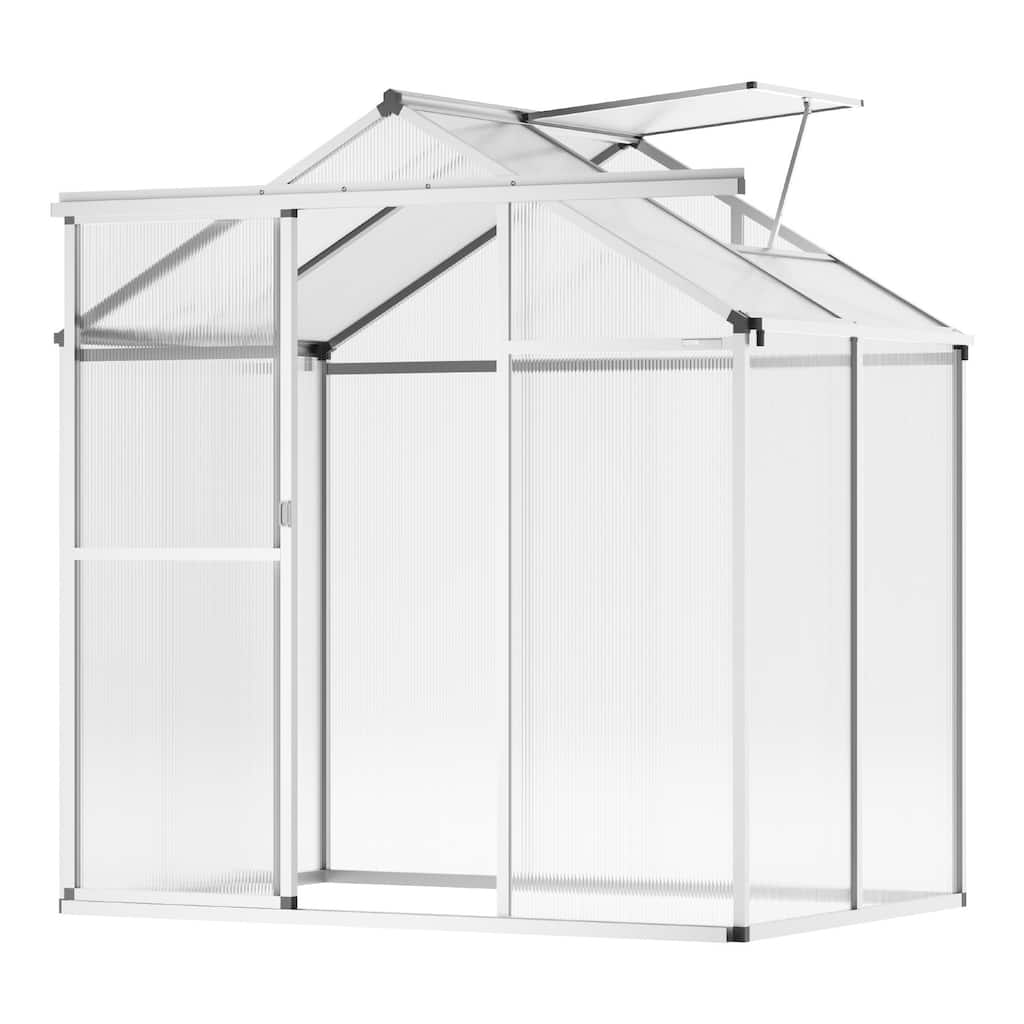 Clear PC Aluminum Greenhouse with Sliding Door & Roof Vent - 6 x 4 Ft