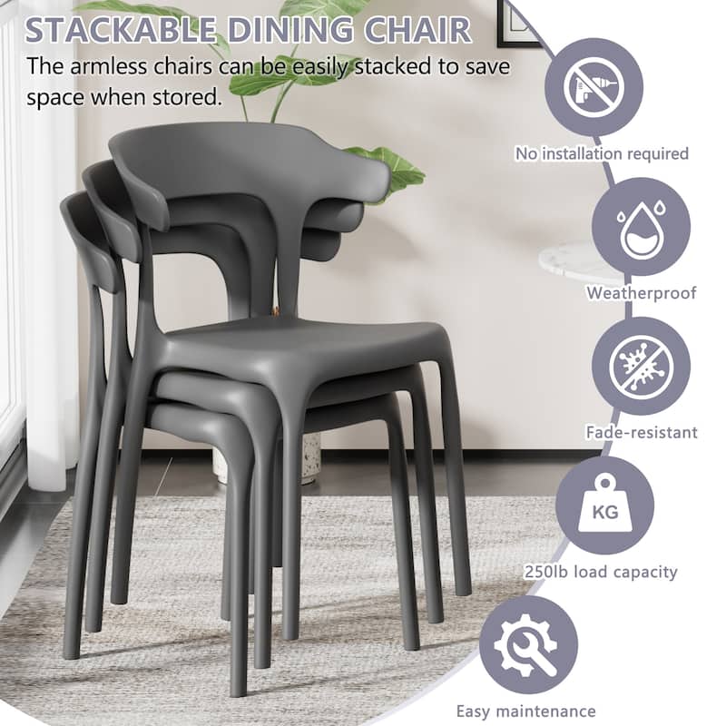 Javlergo 4-Pack Stackable Plastic Chairs for Indoor & Outdoor Use 250lb Capacity Horn Back Design Patio Dining Chairs