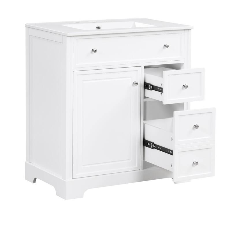 30" Bathroom Vanity with Sink Top, Door Cabinet and Two Drawers