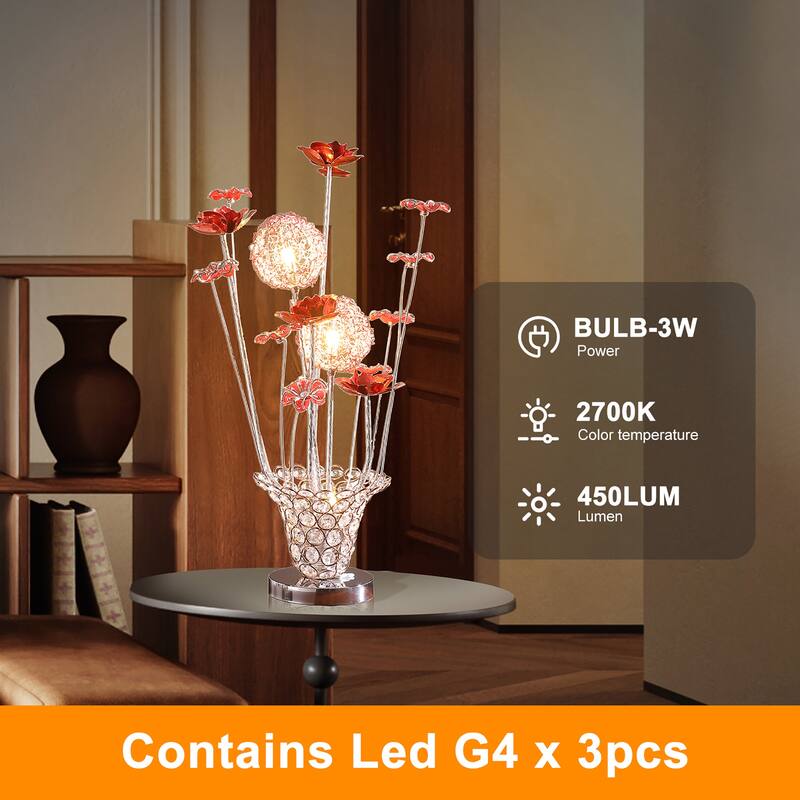 LED Aluminum 4 Rose Floral Trumpet Vase Table Lamp