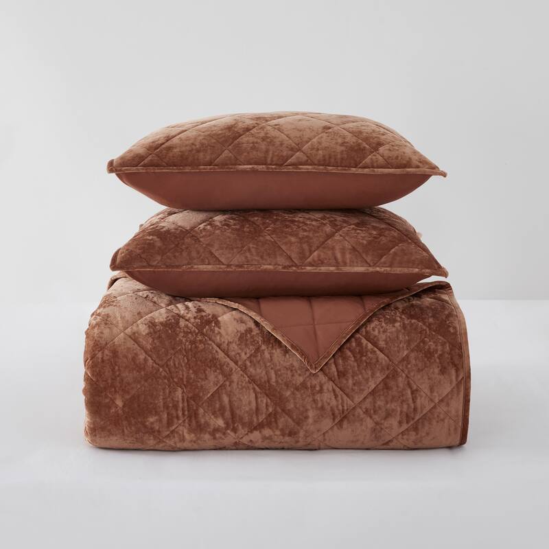 Beaute Living Diamond Velvet 3 Piece Quilt Set