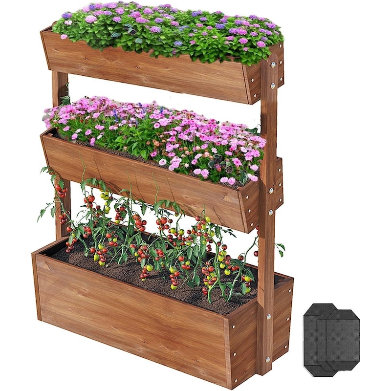 Wooden Raised Garden Bed,3 Tier Vertical Garden Planter Outdoor - 18"D x 34"W x 46"H