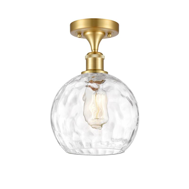 Innovations Lighting Athens Water Glass - 1 Light 8" Semi-Flush Mount - Clear Water Glass/Satin Gold