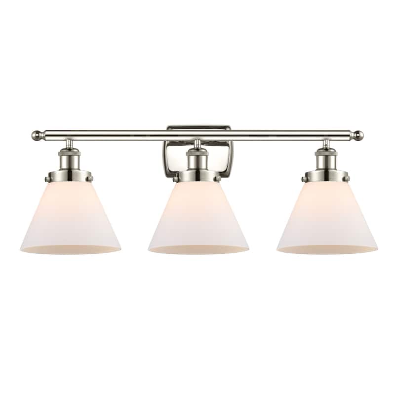 Innovations Lighting 916-3W-13-28 Cone Vanity Cone 3 Light 28" Wide - Polished Nickel / Matte White