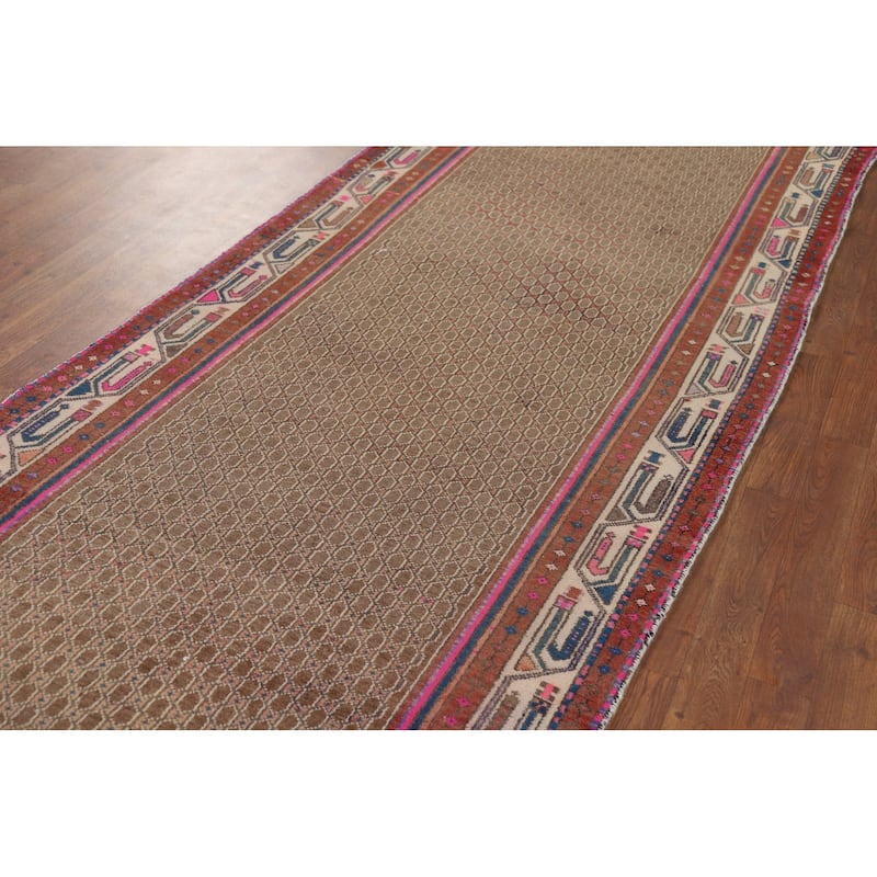 Brown Koliaei Vintage Persian Runner Rug Hand-Knotted Wool Carpet - 3'9" x 11'5"