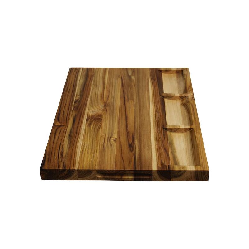 EcoDecors Teak 24" x 18", Teakwood Cutting Board, FSC Certified Edge Grain Butcher Block, 3 Charcuterie Trays & Handles