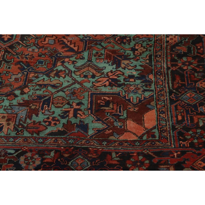 Hand Knotted Oriental 100% Wool Carpet Traditional Medallion Oranges & Rust Heriz Area Rug - 10' 6'' X 7' 8''