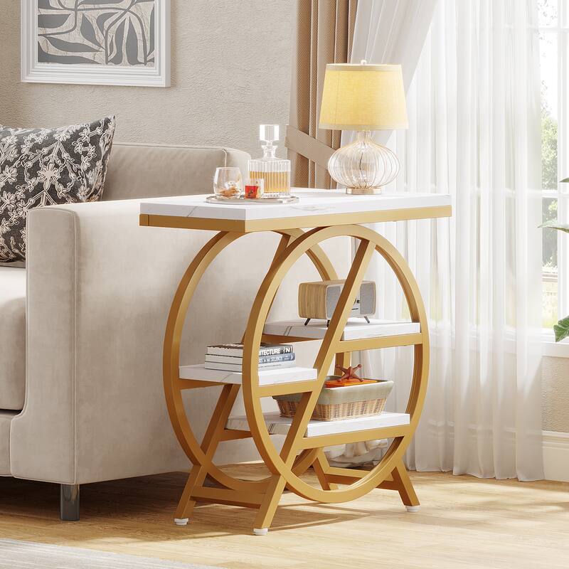 End Table Set of 2, 3-tier Narrow Side Table with Storage for Living Room - 11.8" D x 25.59" W x 26.18" H