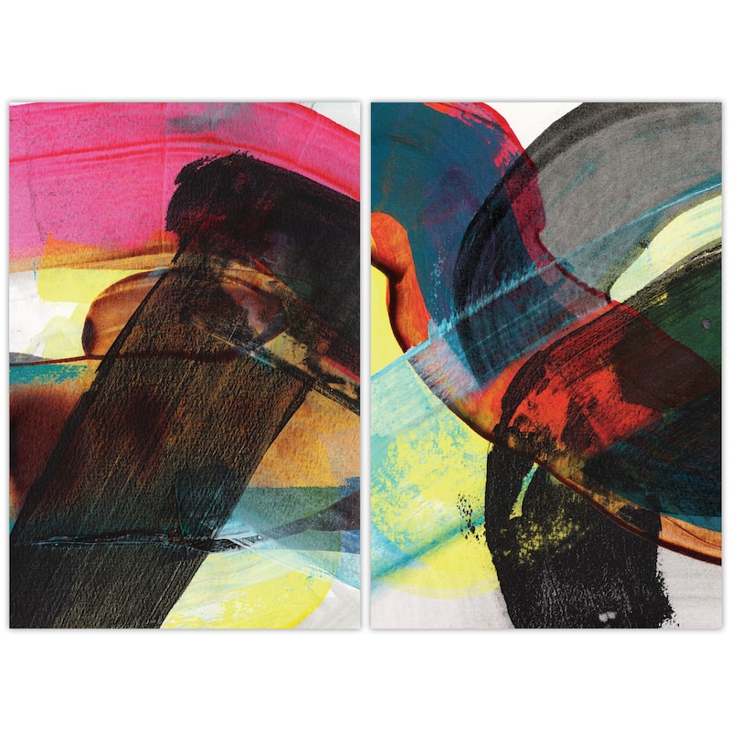 "Carnival Crossing Abstract I&II" Frameless Free Floating Reverse Printed Tempered Glass Wall Art Set of 2